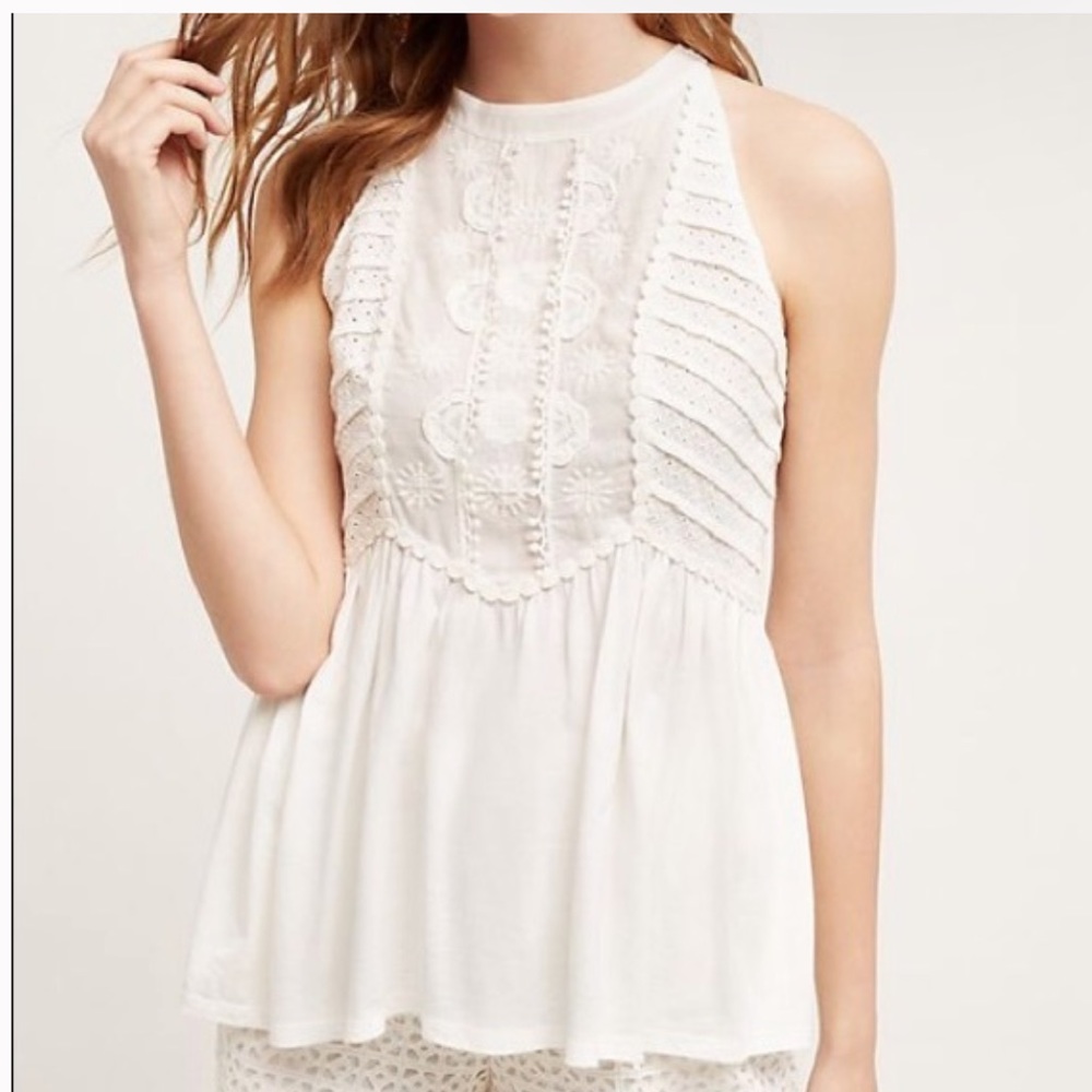 Anthropologie Meadow Rue White Eyelet Top Medium